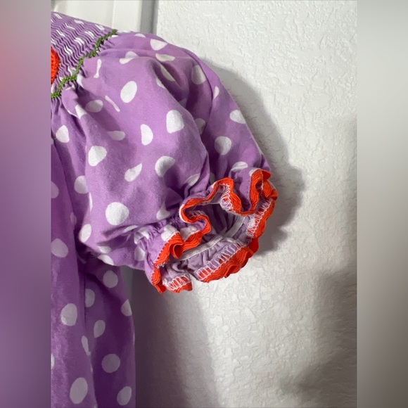 Purple Pumpkin Smocked Or Not Bishop Dress Baby Girls 12 Months Thanksgiving - Picture 5 of 6